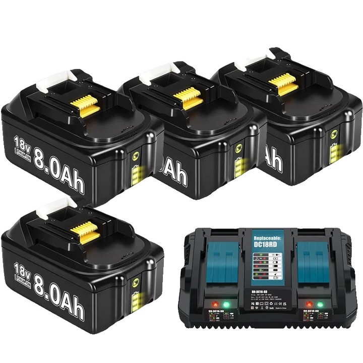 4 db-os Li-Ion 8000mAh 18V-os akkumulátor készlet 6A-es töltővel