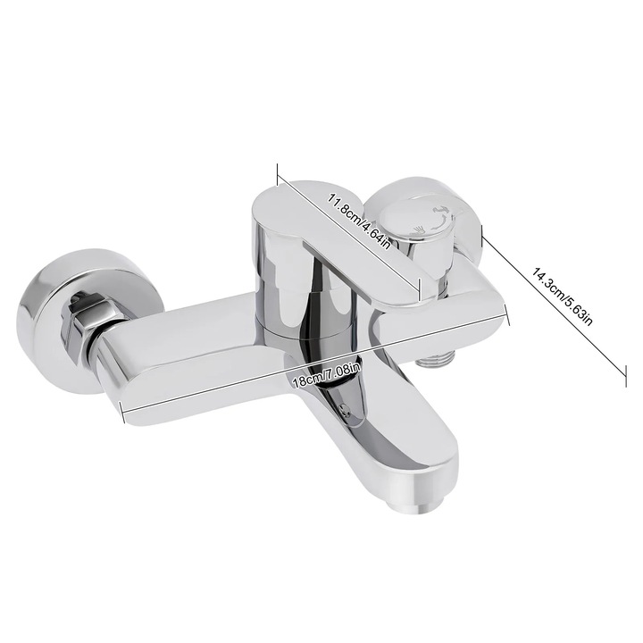 Kád- és zuhanycsaptelep, fali rögzítés, NPT 1, 27 cm, nyomás 0,5–0,7 MPa, falon kívüli szerelés, világosszürke