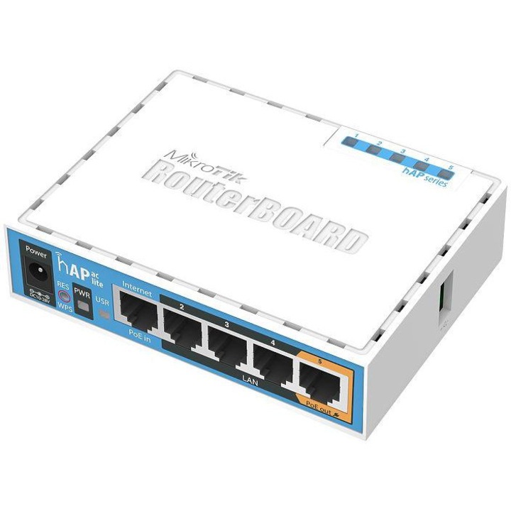 Router Wireless MikroTik hAP ac Lite, Dual Band, 5 porturi Ethernet, 113x89x28mm