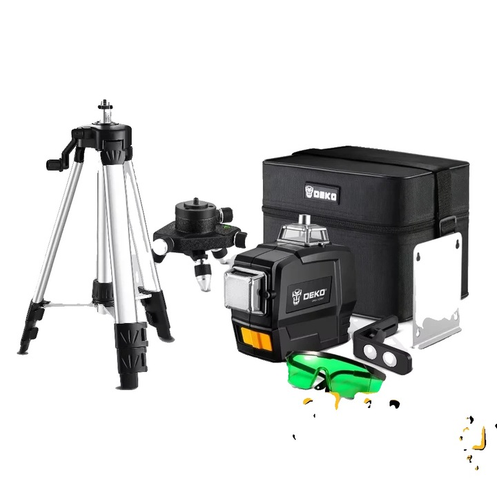 Лазерен нивелир, 360 градуса хоризонтално и вертикално, комплект със статив и аксесоари, зелен