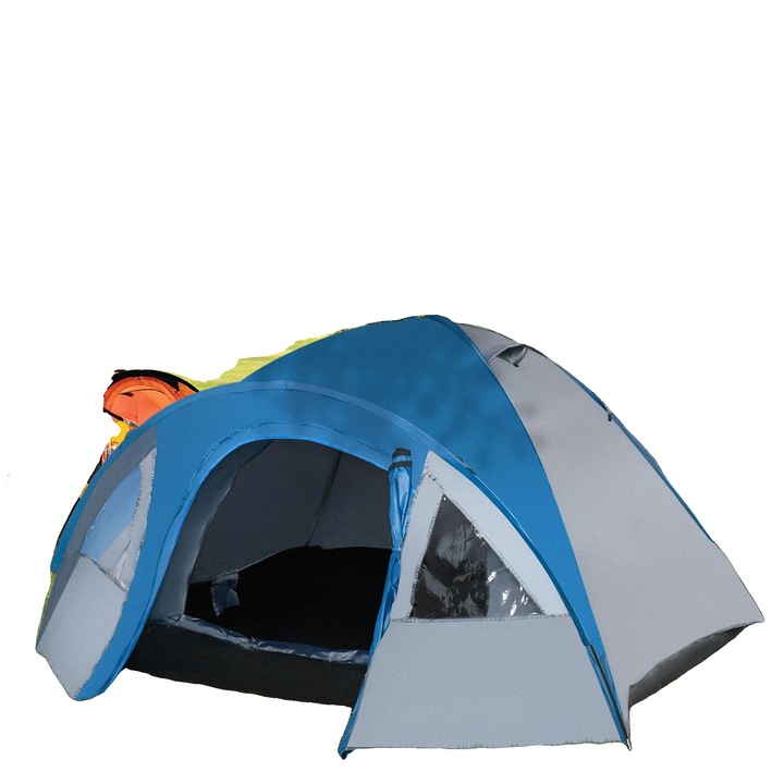 Kemping sátor 3-4 fő részére, 250x300x130cm, 201T poliészter, egy hálószobás, többszínű