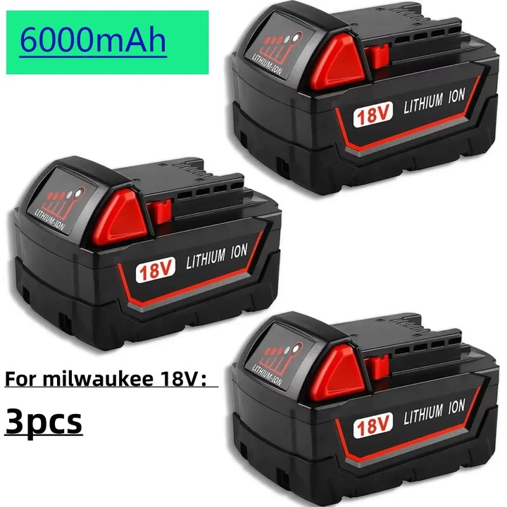 Acumulator pentru scule electrice, M18 18V Li-ion, 6000 mAh, de schimb, set 3 bucati, fara incarcator