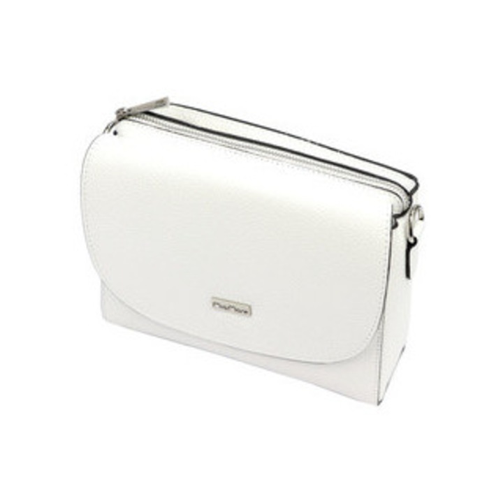 Geanta de umar din piele naturala, MiaMore, alba, dimensiuni 23x19x9cm, cu 2 compartimente, cu curea reglabila