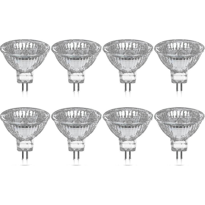 Set de 8 becuri halogen MR16 GU5.3 35W 12V dimabile, lumina calda 2800K, 320 lumeni, 49x45mm
