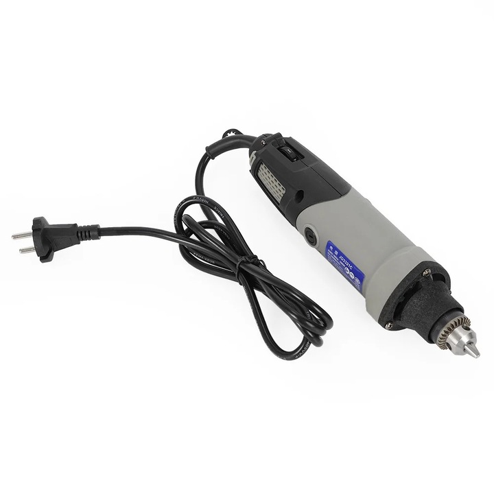 Unealta rotativa, Mini polizor/gravor, 400 W fara perii, 5.000–28.000 rpm, mandrina 0, 6–6, 5 mm, 220 V stecher UE, cablu 1, 6 m, lungime 27 cm, Argintiu