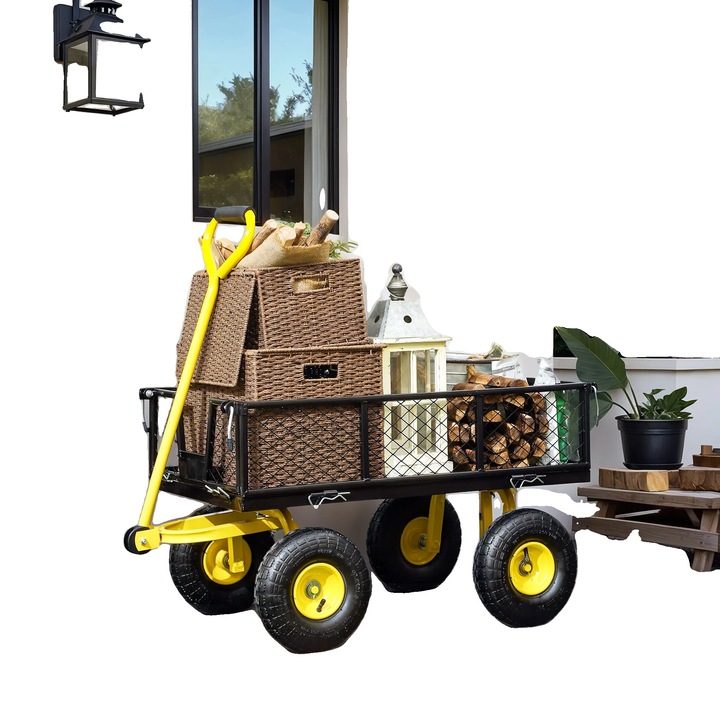 Carucior de gradina, capacitate 200 kg, manere rotativ 180, 25 cm roti, 104x54x51cm