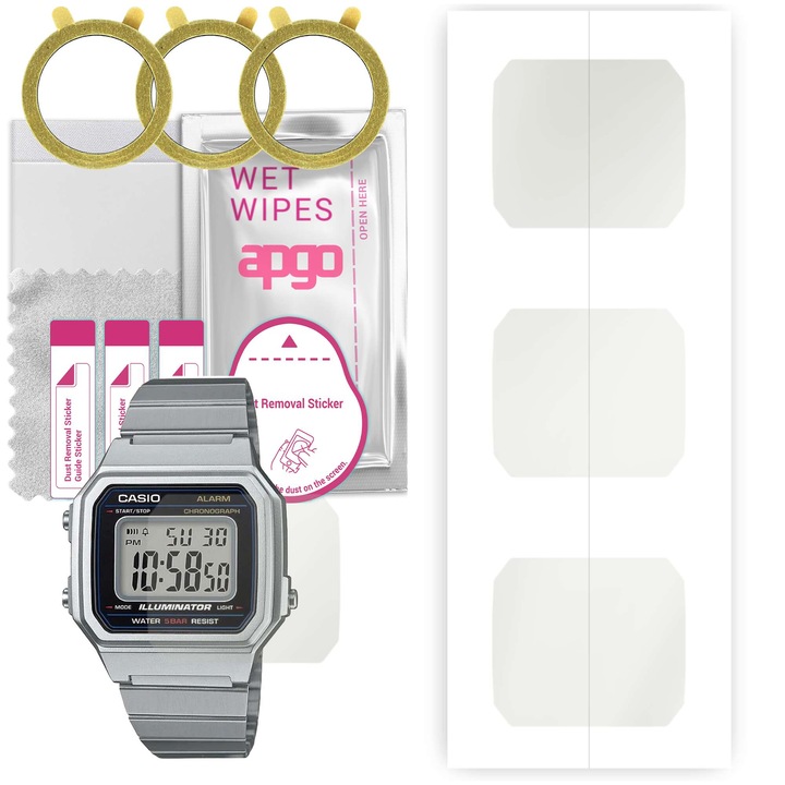 Set 3 folii de protectie pentru ceas Casio Collection B650WD, Apgo, hidrogel, ultra-subtire, anti-zgarieturi