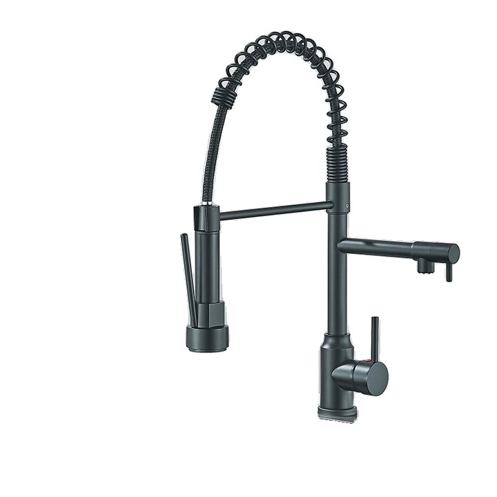 Mosogató csaptelep, süllyeszthető kifolyóval, pultra szerelhető, hideg és meleg víz, fekete, egykaros