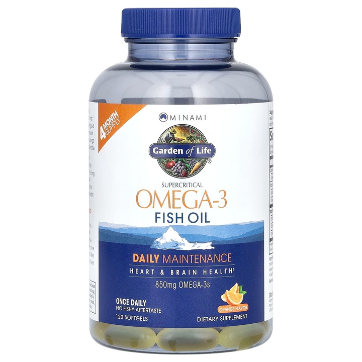 Supliment alimentar, Minami Nutrition, Ulei de peste Omega-3 supercritic, portocala, 850 mg, 120 capsule moi