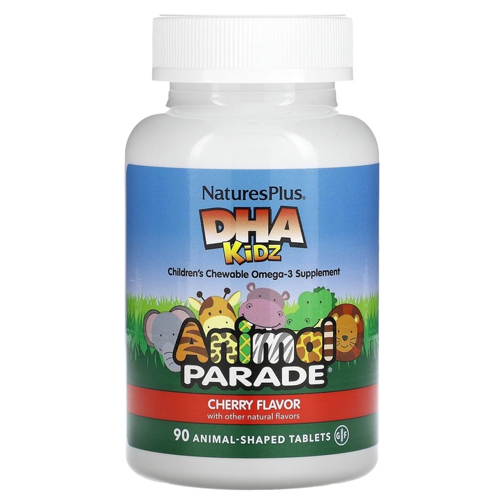 Supliment masticabil pentru copii, NaturesPlus, Animal Parade Omega-3 cirese, 90 tablete forma animale