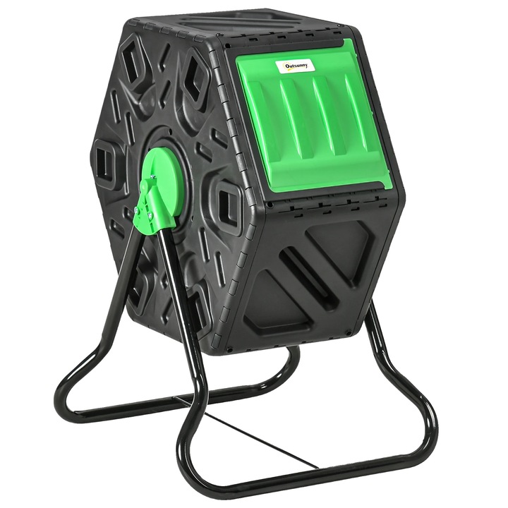 Compostor, 65L, design rotativ 360, verde si negru, 60x49x77cm