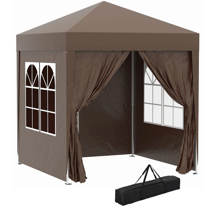 Pavilion pliabil, Cort pop-up, 2 x 2 m, 4 pereti laterali, Poliester, Geanta de transport, Maro