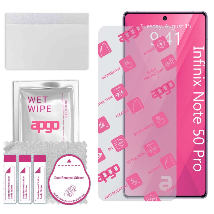 Apgo защитно стъкло за Infinix Note 50 Pro - хибридно стъкло, протектор за екран, гланцово, гъвкаво хибридно стъкло, пълно лепене