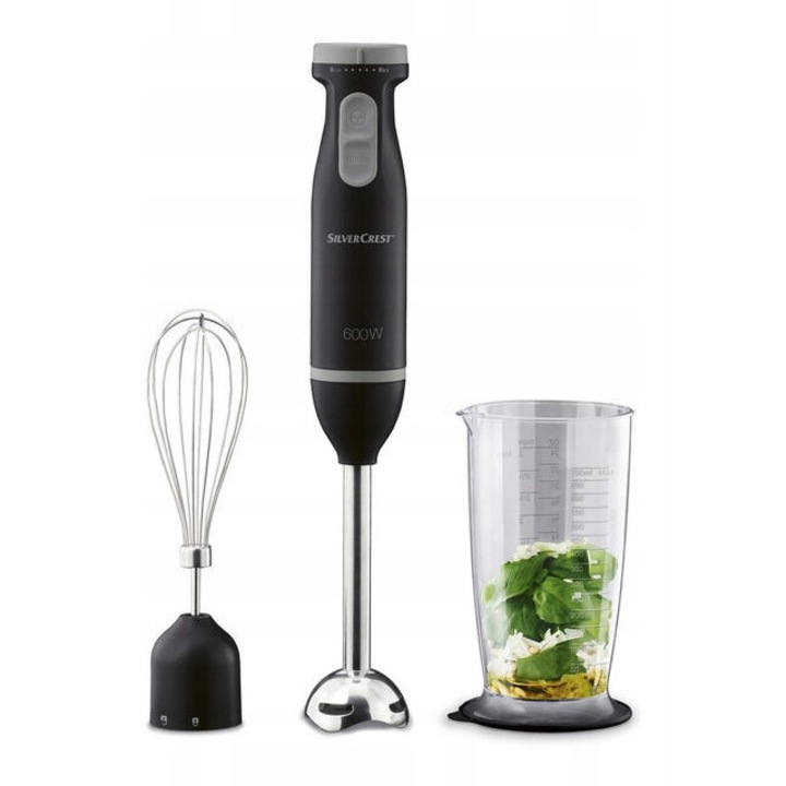 Blender manual SilverCrest, set 3 in 1, 600 W, negru, 700 ml