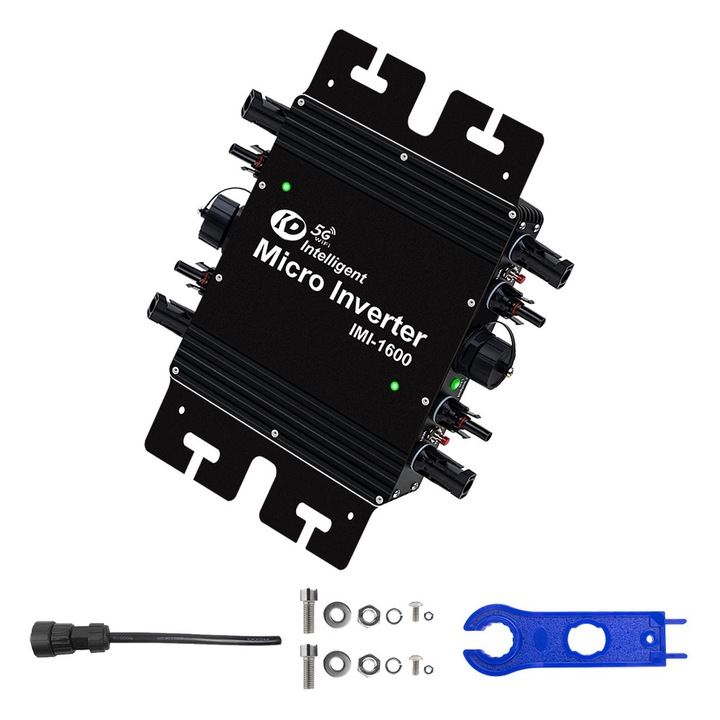 Invertor 1600W, 230V, eficiență 95%, protecție IP65, dimensiuni 365x230x40mm