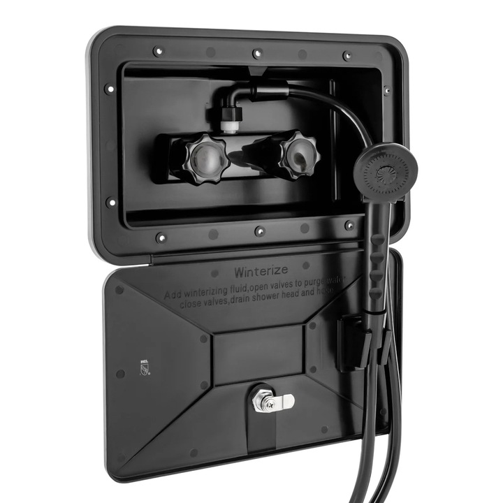 Kit pentru dus RV de inalta calitate, cu cutie cu sertar, furtun pentru robinet, intrerupator pentru apa calda si rece, cap de dus pentru barci si rulote, culoare negru