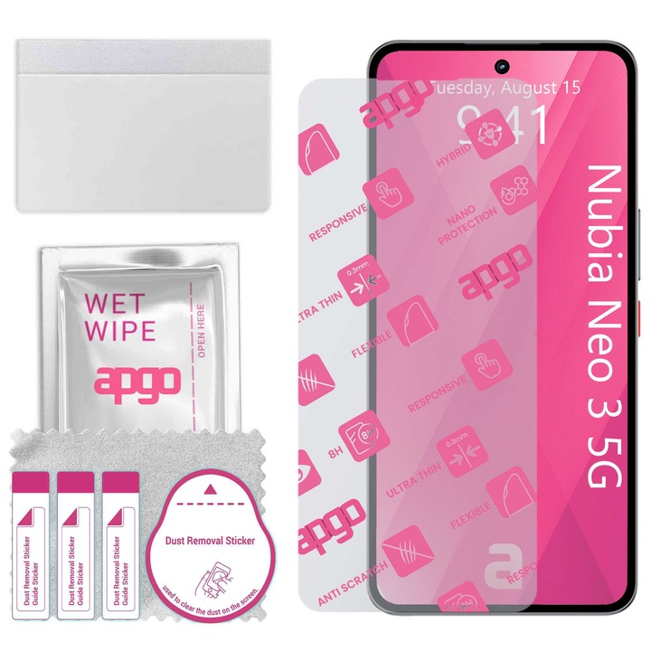 Apgo защитно стъкло за ZTE Nubia Neo 35G – хибридно стъкло, протектор за екран, гланцово, гъвкаво хибридно стъкло, пълно лепене