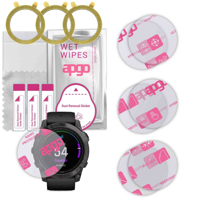 Set de 6 sticle de protectie pentru ceas Garmin epix Pro (Gen 2) Sapphire Edition 47 mm – apgo, full glue, sticla hibrida, lucioasa, protectie pentru afisajul ceasului, anti-zgarieturi