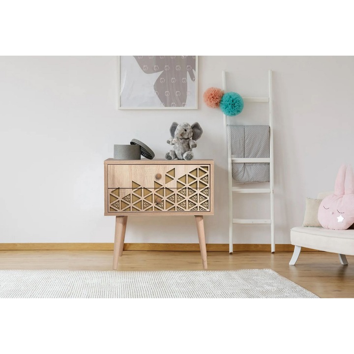Noptiera, Woody Fashion, 2 sertare, 60x61x40cm, culoare melamina