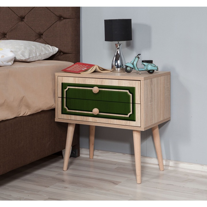 Noptiera, Woody Fashion, 2 sertare, 60x61x40cm, culoare melamina