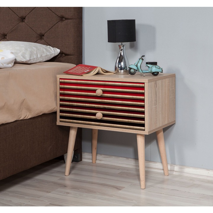 Noptiera, Woody Fashion, 2 sertare, 60x61x40cm, culoare melamina