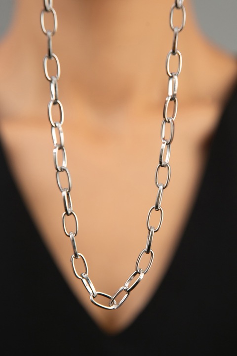 Colier, Heliophilia, 43 cm, metal, rezistent, argintiu