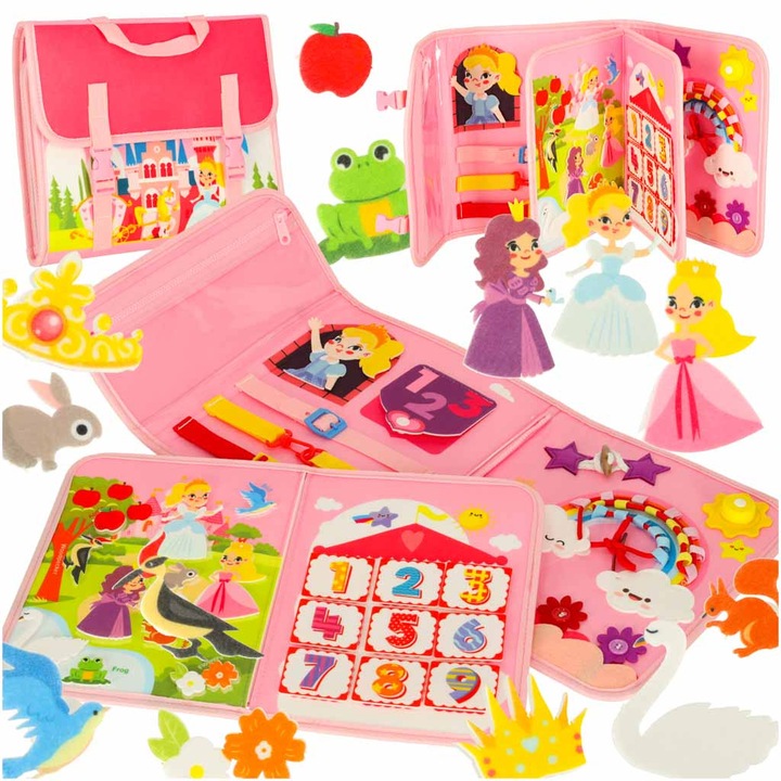 Oktató tábla, rózsaszín, 63x28x25cm, tanulási elemekkel, hátizsákos kivitel