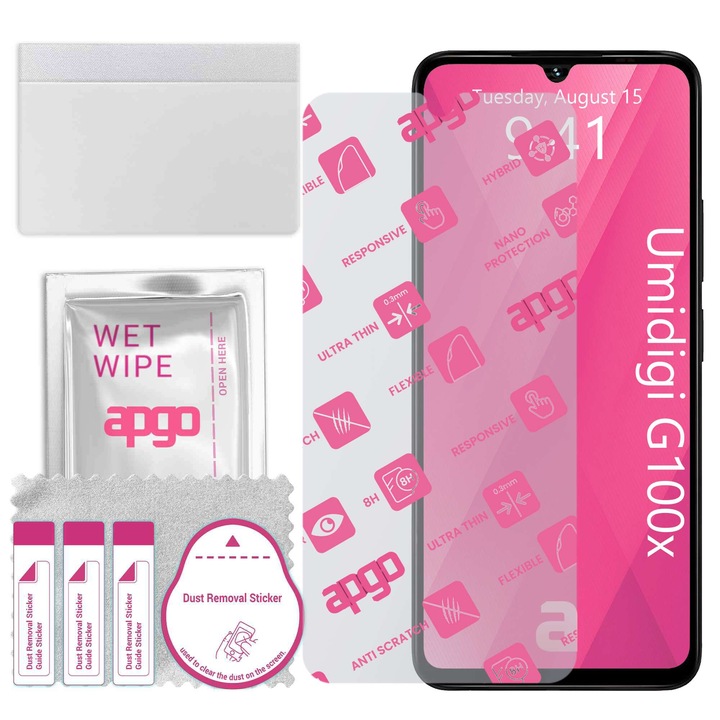 Apgo защитно стъкло за Umidigi G100x - хибридно стъкло, протектор за екран, гланцово, гъвкаво хибридно стъкло, пълно лепене