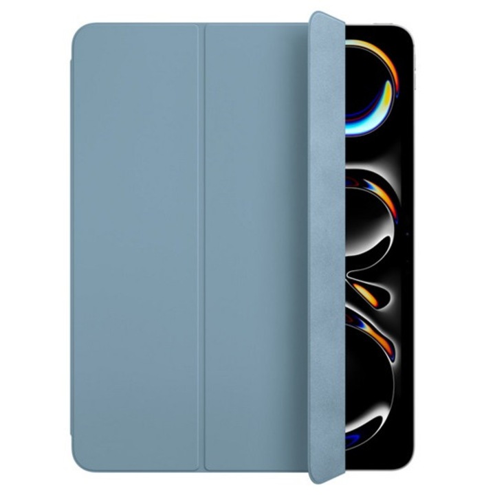 Apple smart folio tabletvédő álló, bőr hatású, aktív flip, oldalra nyíló, trifold, asztali tartó, denim, kompatibilis: Apple IPAD Pro 13, 2024