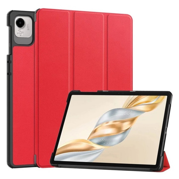 Gigapack tabletvédő álló, bőr hatású, aktív flip, oldalra nyíló, trifold, asztali tartó, piros, kompatibilis: Honor Pad X9a