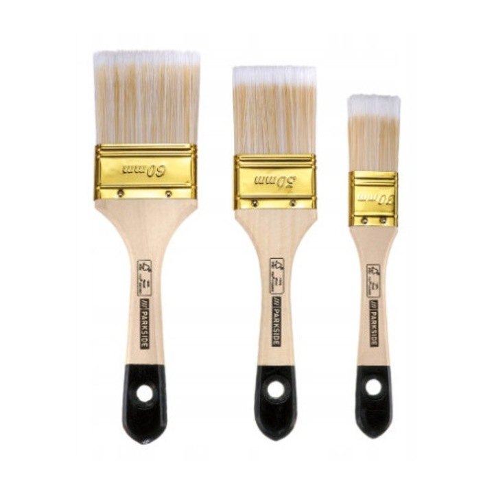 Set 3 pensule plate Parkside, 30x50x60mm, sintetic, lemn