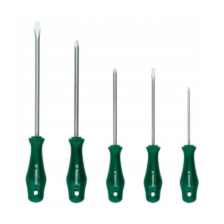 5 db-os ParkSide csavarhúzó készlet, 2 db laposfejű csavarhúzó, 3 db csillagfejű csavarhúzó, 214,4 g