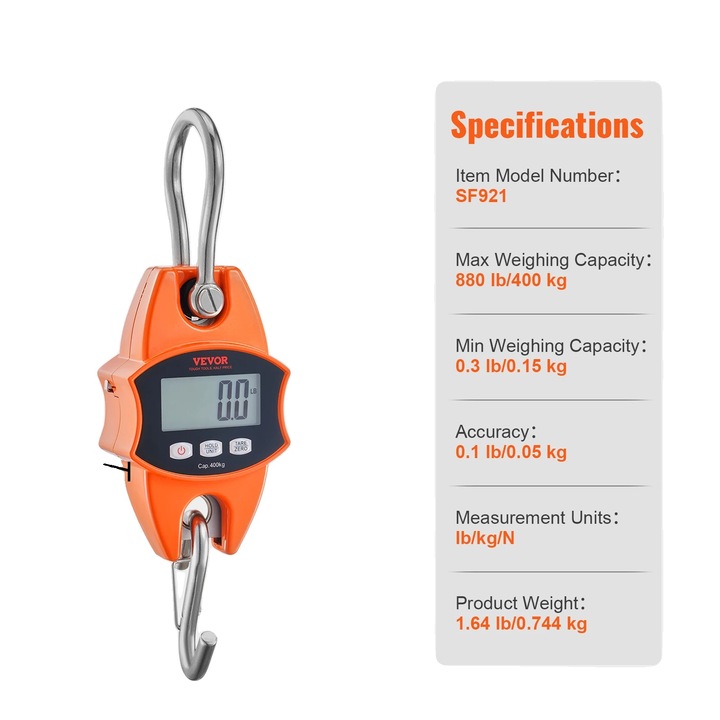 Cantar electronic suspendat, capacitate maxima 400 kg, display LCD, aluminiu turnat, 96x315x48mm
