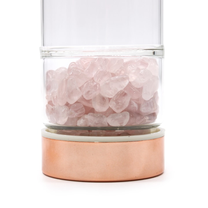 Infuzor Roz Recipient cu infuzor ceai, sticla borosilicata, cu cristale de cuart ...