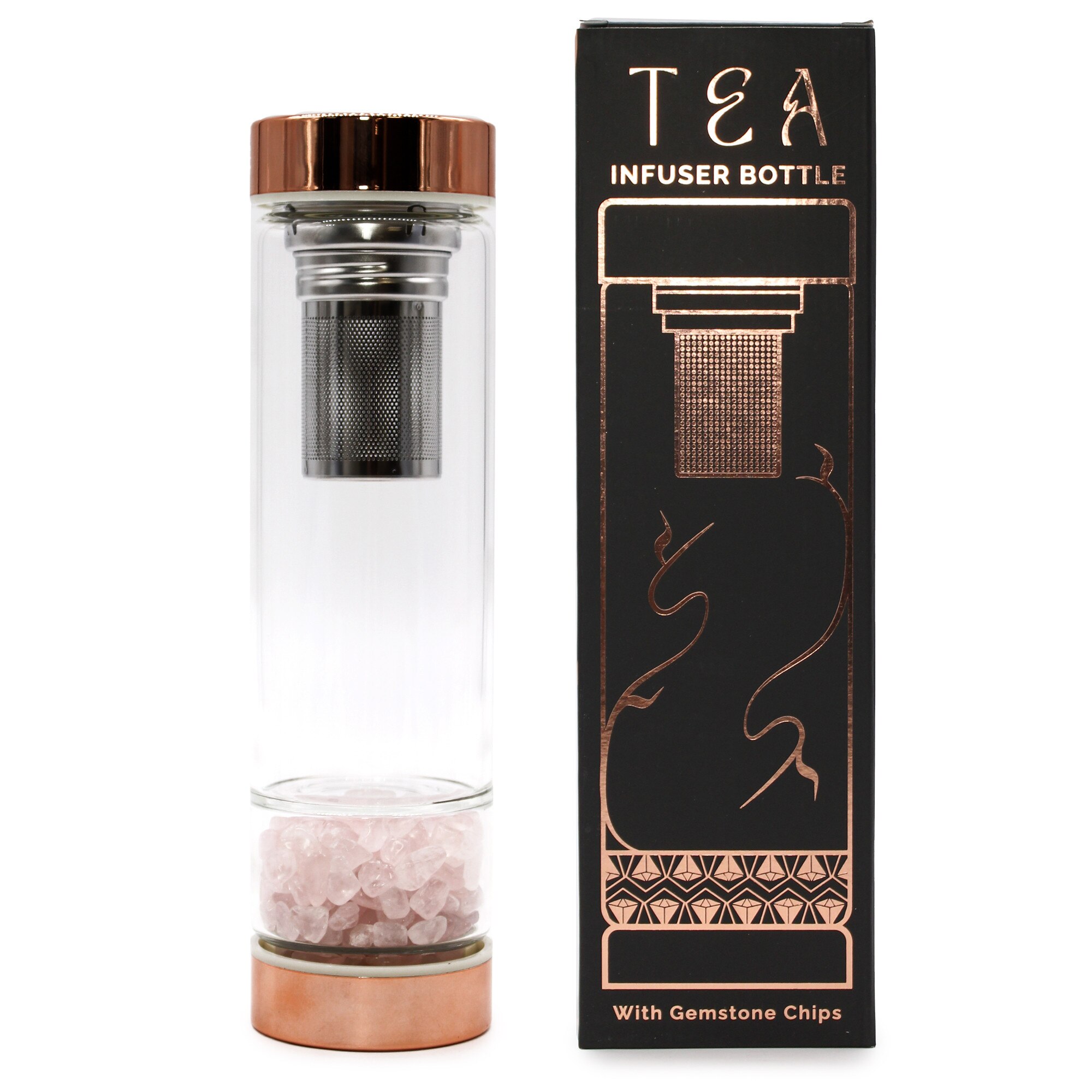 Infuzor Roz Recipient cu infuzor ceai, sticla borosilicata, cu cristale de cuart ...