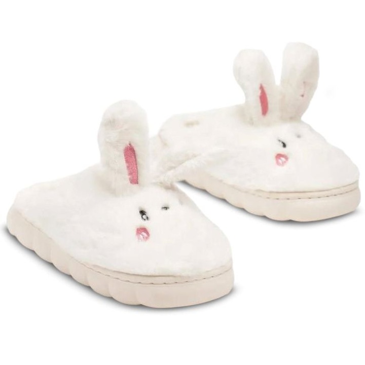 Papuci de casa Rabbit, Permani, Blana artificiala, Alb