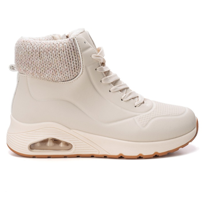 Ghete sport dama, Permani, izolate, bej, piele ecologica, sistem de inchidere cu fermoar