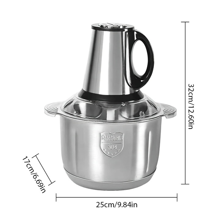 Masina de tocat carne electrica, Robot de bucatarie tocator, Vas 5L 500W, Carcasa inox, 3 viteze, Argintiu