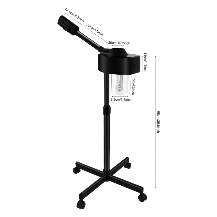 Aparat de abur facial profesional, 800 W, negru, 680 ml, reglaj înălțime