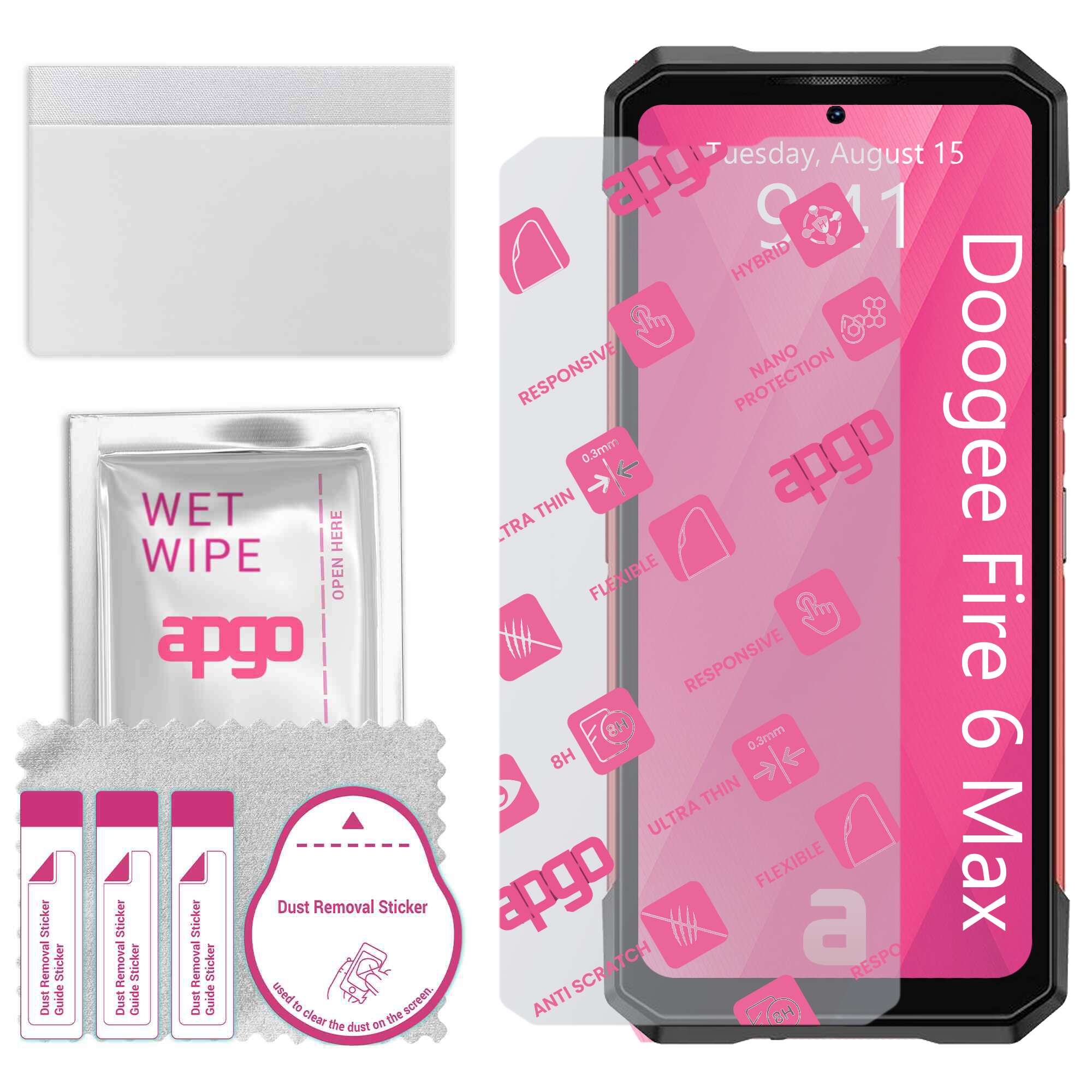 Sticla de protectie apgo pentru Doogee Fire 6 Max – sticla hibrida, securizata pentru display, lucioasa, flexible Hybrid Glass, full glue