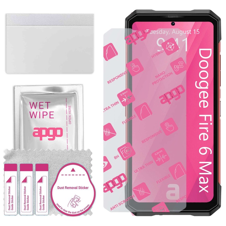 Стъкло за защита Apgo за Doogee Fire 6 Max, хибридно стъкло, протектор за екран, гланцово, flexible Hybrid Glass, full glue