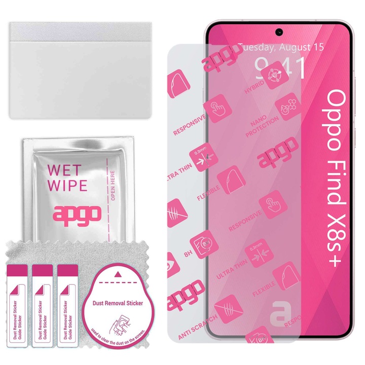 apgo защитно стъкло за Oppo Find X8s+Plus – хибридно стъкло, протектор за екран, гланцово, гъвкаво хибридно стъкло, пълно лепене