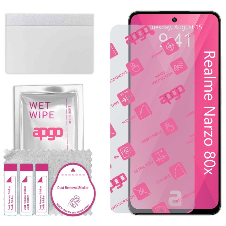 Apgo защитно стъкло за Realme Narzo 80x - хибридно стъкло, протектор за екран, гланцово, гъвкаво хибридно стъкло, пълно лепене