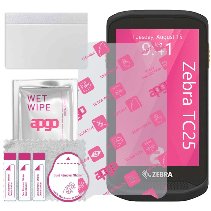 Apgo védőüveg Zebra TC25-höz – hibrid üveg, képernyővédő, fényes, rugalmas hibrid üveg, teljes ragasztóval