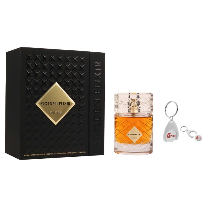 Golden Elixir parfüm kivonat szett, Riiffs, unisex, 100ml, személyre szabott kulcstartóval "PMD"