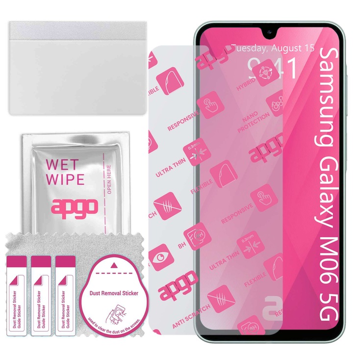 Apgo защитно стъкло за Samsung Galaxy M06 5G - хибридно стъкло, протектор за екран, гланцово, гъвкаво хибридно стъкло, пълно лепене