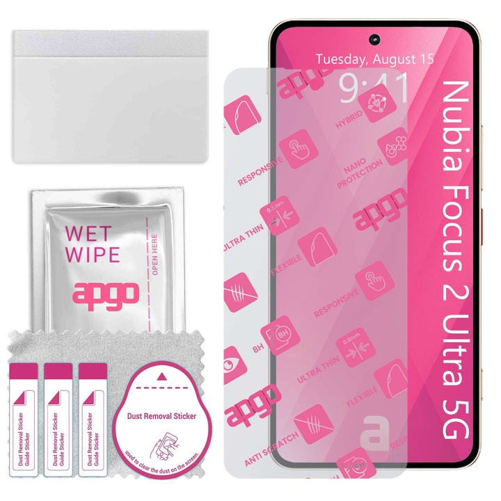 apgo защитно стъкло за ZTE Nubia Focus 2 Ultra 5G – хибридно стъкло, протектор за екран, гланцово, гъвкаво хибридно стъкло, пълно лепене