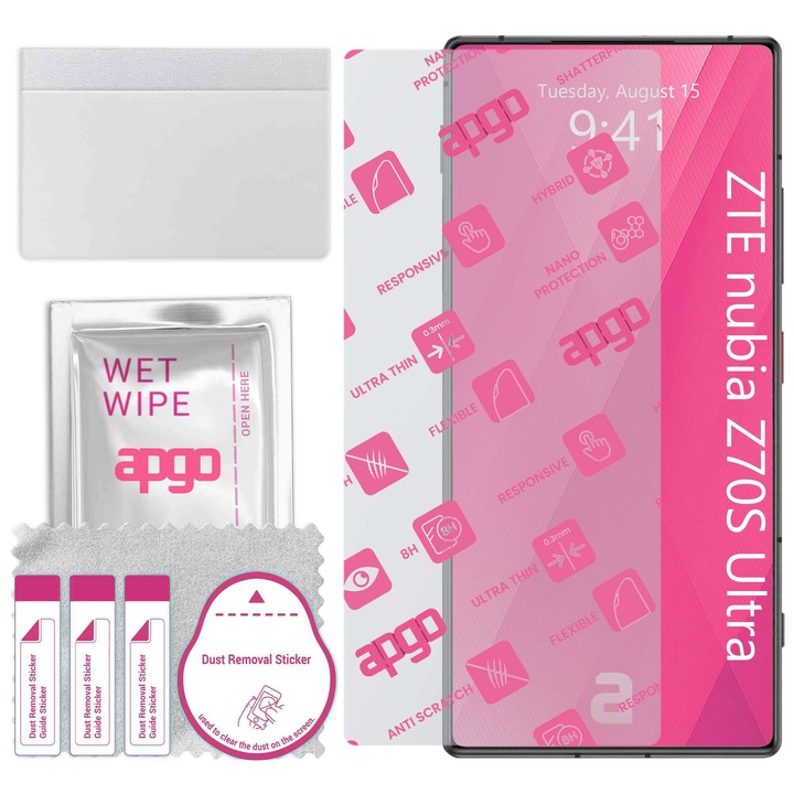 Apgo защитен протектор за ZTE nubia Z70S Ultra – хибридно стъкло, за екран, гланцов, пълно залепване