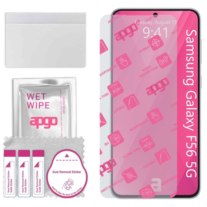 Apgo защитно стъкло за Samsung Galaxy F56 5G - хибридно стъкло, протектор за екран, гланцово, гъвкаво хибридно стъкло, пълно лепене