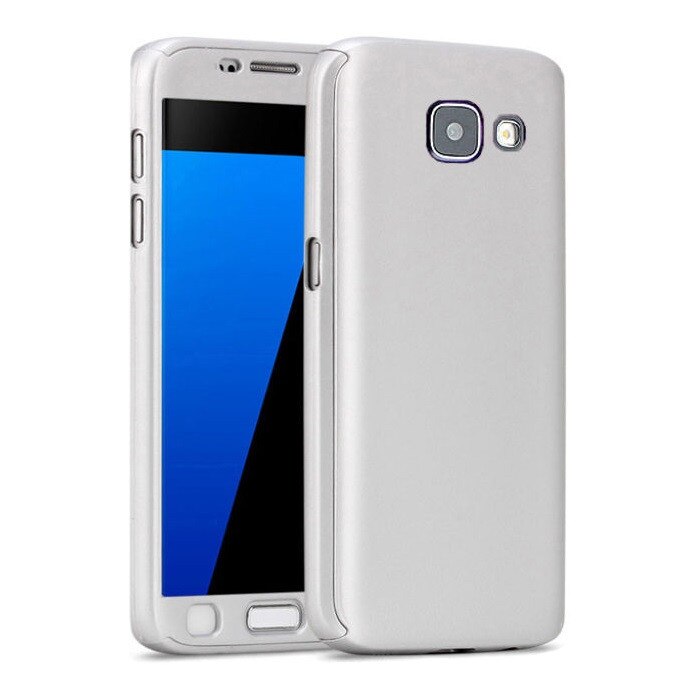Husa Full Cover 360° (fata + spate + geam sticla) pentru Samsung Galaxy A7 (2016), argintiu